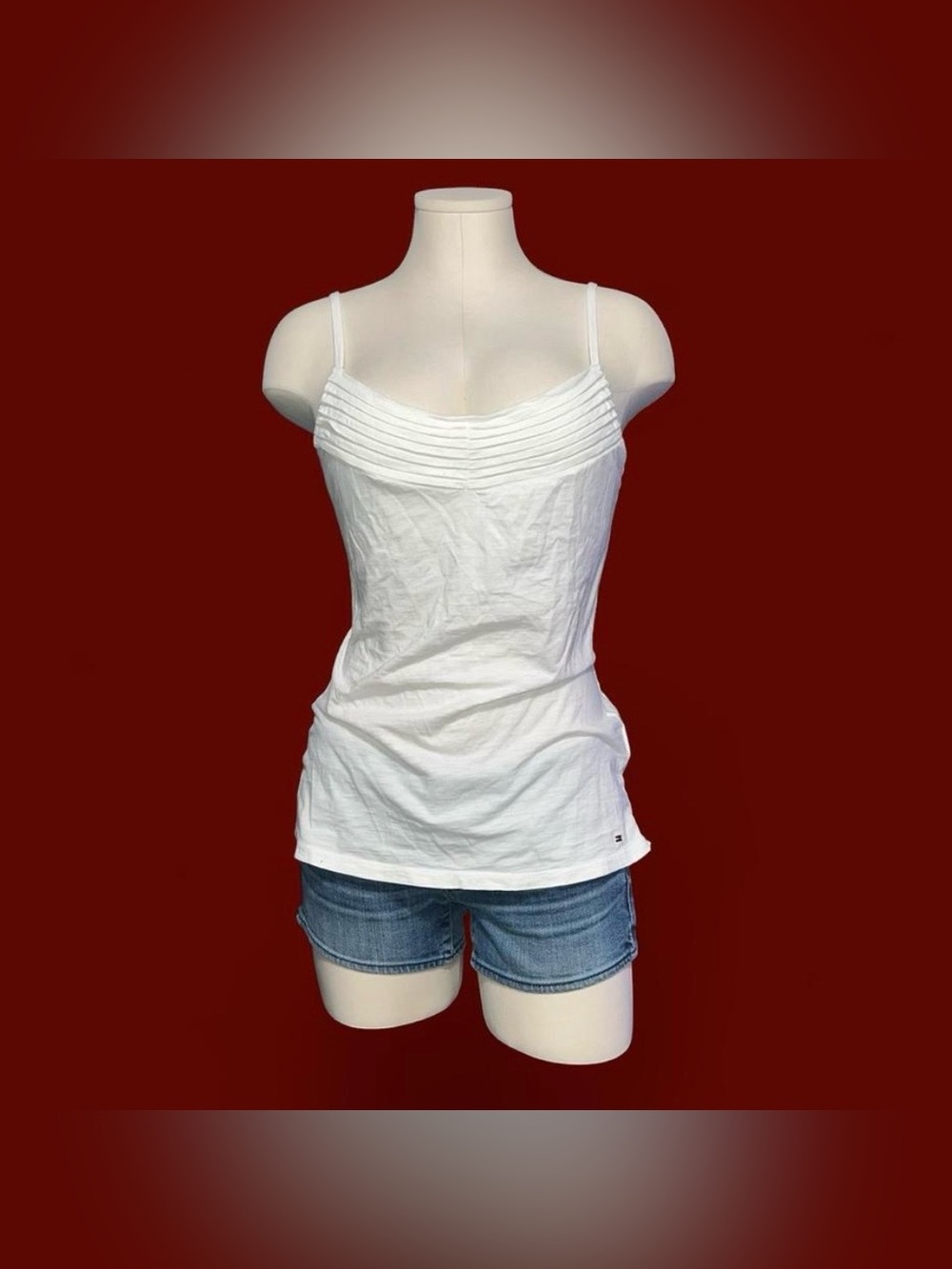 Tommy Hilfiger White Pleated Bust Cami Tank
